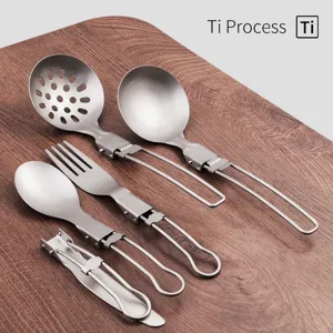 Couverts Pliables Portables en Acier Inoxydable pour Camping en Plein Air Couteau Fourchette Cuillère Louche Spatule