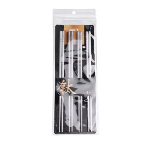 Set bacchette in titanio quadrate antiscivolo laser metallo 4 paia utensile cucina