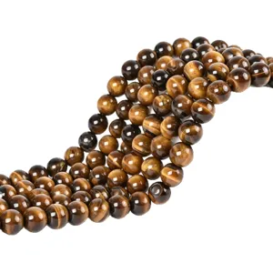 Natural tiger eye gemstone round beads strand for DIY jewelry making and bracelets.