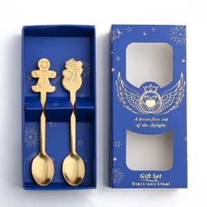 Natale set di cucchiai in acciaio inossidabile con omino di pan di zenzero scatola regalo