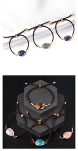 Natural stone adjustable rope bracelets with faceted gemstones and metal bezel setting for daily use.