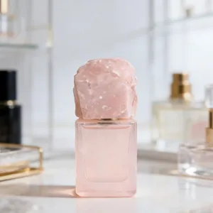 Natural pink crystal raw stone perfume bottle cap square transparent glass luxury design