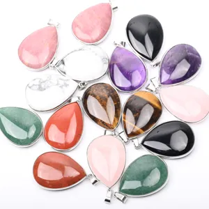 Natürlicher Kristall Rohstein Großer Tränenform Anhänger Kette Vergoldetes Kupfer Kantenwicklung Wassertropfen Quarz Schmuck Kette Für Unisex Geschenk