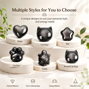 Natural silver obsidian carved animal and heart shaped crystal stones for jewelry making