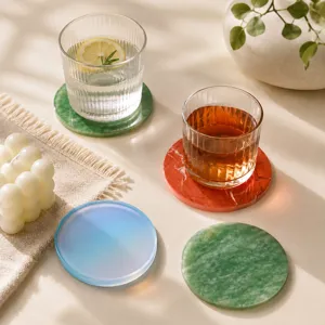 Natuurlijke kristallen stenen onderzetters, antislip warmte-isolerende jade tafelmatten voor kopjes.