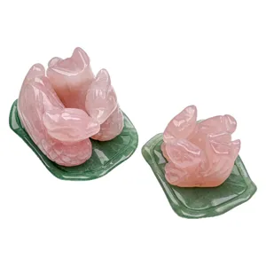 Natural rose quartz mandarin duck crystal carving ornament for wedding couple gifts home decor