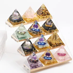 Natürlicher Kristall Kies Orgon Pyramide Harz Energie Stein Büro Tisch Dekoration Set