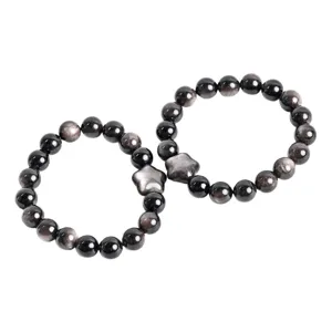 Natural silver obsidian bead bracelet with star charm single circle crystal jewelry item