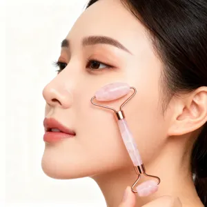 Natürlicher Rosenquarz Gesichtsroller Doppelter Jade Massager für Hautpflege und Massage