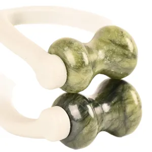 Massaggiatore per Dita in Giada Naturale Doppio Rullo Strumento Relax Punti di Agopressione Mani Massaggiatore Manuale