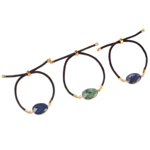 Natural stone bezel bracelet adjustable brown rope chic women fashion jewelry gift 3pcs