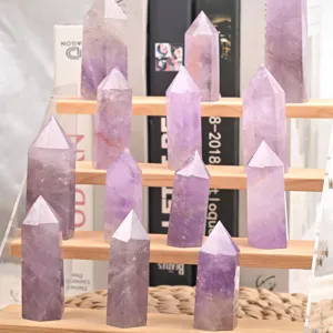 Punta de cristal de amatista natural columna hexagonal varita decoración