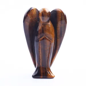 Natural gemstone tiger eye crystal angel carving figurine healing stone home decor ornament