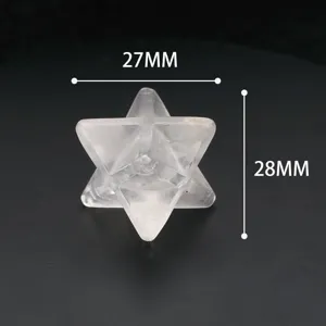 Clear quartz Merkabah star crystal detail shot, 27mm by 28mm size pendant accessory close-up