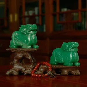 Green Aventurine Pixiu Pair Jade Feng Shui Statues Home Office Decor Lucky Good Fortune Gift
