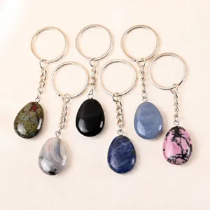 Natural Crystal Jade Teardrop Keychain Healing Energy Stone Bag Pendant Accessories For Men Women Gift Jewelry