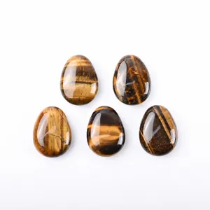 Natural Tiger Eye gemstone cabochon loose stones set, oval healing crystal energy stones.