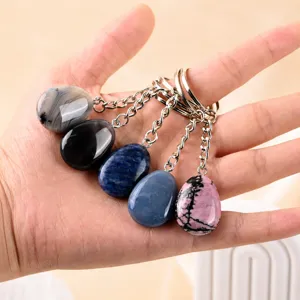 Natural Crystal Stone Keychain Drop Shape Gemstone Bag Pendant Couple Gift Accessory