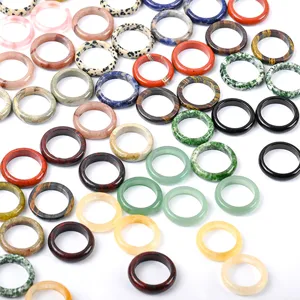 Natürliche Kristall Achat Edelstein Ringe, bunte minimalistische Schmuckstücke Set.