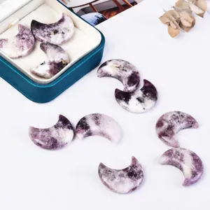 Natural crystal crescent moon gemstone carving healing mineral stone home office decor gift
