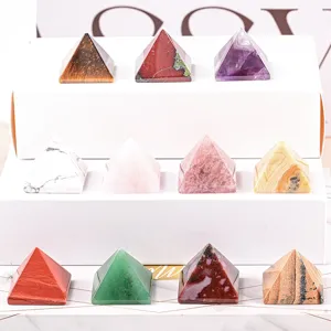 Pyramide de Cristal Naturel Pierre d'Énergie Cristal de Guérison Décor Améthyste Oeil de Tigre Quartz Rose Pierre Polie