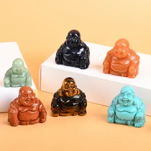 Natural crystal laughing buddha statue gemstone hand carved maitreya feng shui decor ornament