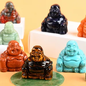 Natural crystal carved laughing Buddha figurine crystal gemstone lucky decor for office