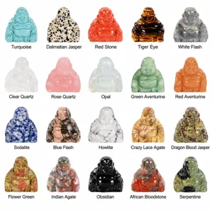 Natural Crystal Laughing Buddha Statue Hand Carved Healing Stone Maitreya Buddha Figurine For Home Office Desk Decor Gift