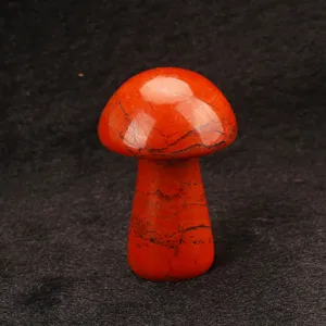 Natural red crystal stone carved mushroom figurine miniature home decor mineral specimen craft