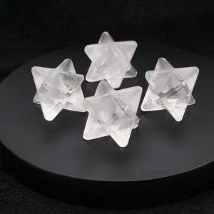 Clear white crystal Merkaba star gemstone pendant component, geometric healing crystal decor.
