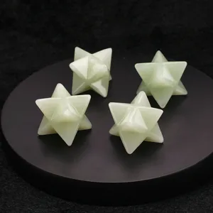 Natural green jade crystal Merkabah star gemstone pendant and DIY jewelry making accessories.