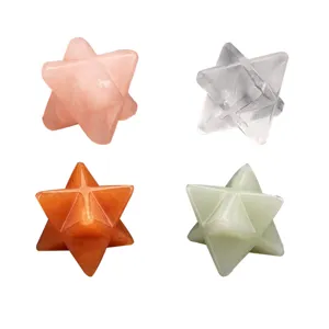 Natural crystal Merkaba star gemstones set, multi-color sacred geometry healing crystals.
