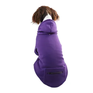 Dog hoodie sweatshirt in solid purple with hood and back zipper pocket for pets and dogs.