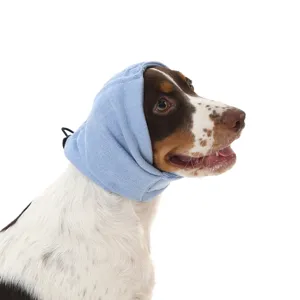 Dog calming ear cover noise-proof anxiety relief snood soft elastic pet hat blue main view