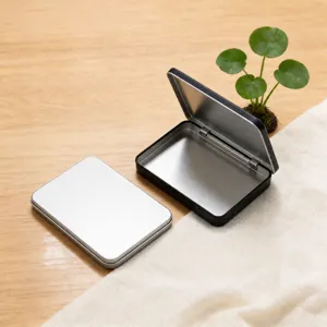 Portable Metal Tin Box With Hinged Lid Rectangular Small Storage Container For Cards Photos Jewelry Coins