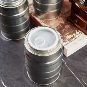 Stainless steel tea canister coffee airtight storage tin metal food container jar detail.