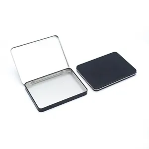 Flat flip-top metal tin box storage container ideal for small jewelry, cards, and commemorative coins.
