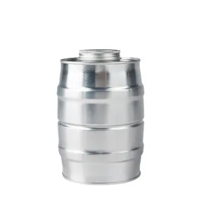Silver metal barrel shaped tin can sealed container for coffee beans storage box