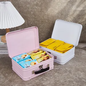 Tragbare rosa Blechdose Aufbewahrungsbox mit Deckel und Griff fur kleine Geschenke und Tabletten.