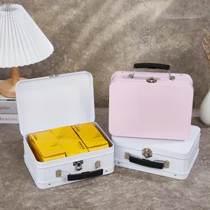 Tragbare Blechdose mit Metallverschluss, elegante rosa und weiße Schreibtisch-Aufbewahrungsbox.