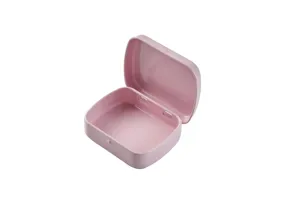 Rosa Mini Metall Blechdose Detailansicht, tragbarer kleiner Aufbehälter für Bonbons oder Pillen.