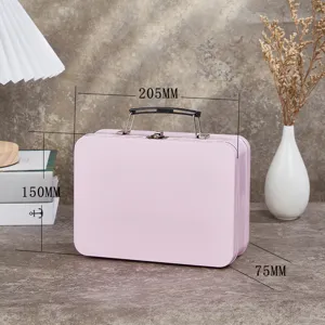 Rosa Metall Aufbewahrungsbox tragbare Blechdose mit Griff Koffer Make-up Detailansicht