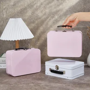 Tragbare Blech-Aufbewahrungsbox für Tabletten, süßer rosa Metall-Organizer Koffer mit Griff.
