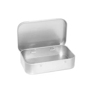 Silberne Metall-Dose mit Scharnierdeckel, tragbarer kleiner Aufbewahrungsbehaelter.