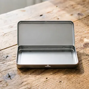 Caja de hojalata metálica rectangular estuche de almacenamiento portátil papelería 190mm