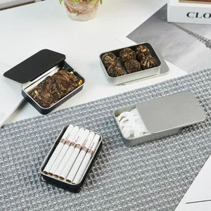 Boite de rangement en metal portable avec couvercle coulissant pour fil dentaire et the