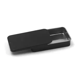 Black sliding metal tin box empty storage container for dental floss and small items