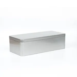 Matte silberne rechteckige Blechdose Metall Rohling Geschenk Aufbewahrungsbox fuer Schmuck.