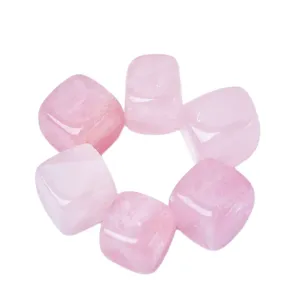 Natural pink crystal quartz cube stones, polished square gemstone feng shui home decor