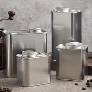 Metal coffee bean storage canister set tinplate airtight container with screw lid for beans.